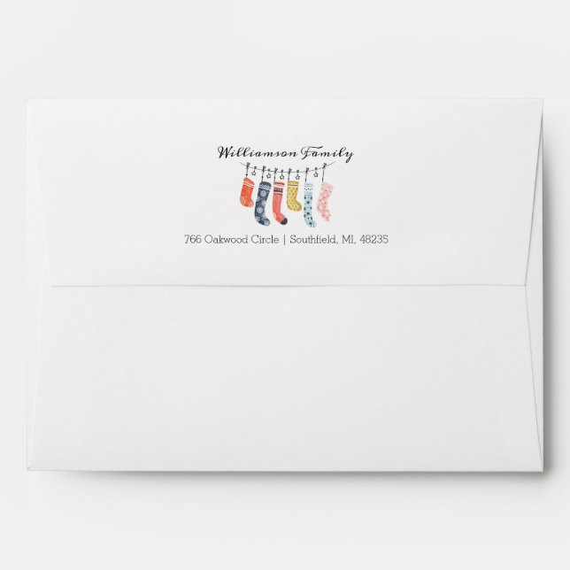 Cute Colourful Festive Christmas Stockings Hanging Envelope (Back (Top Flap))