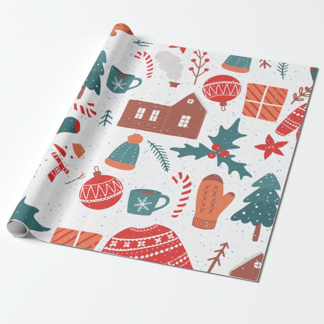 Cute Colourful Festive Christmas tree. Wrapping Paper (Unrolled)