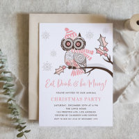 Cute Colourful Festive Pink Owl Christmas Party