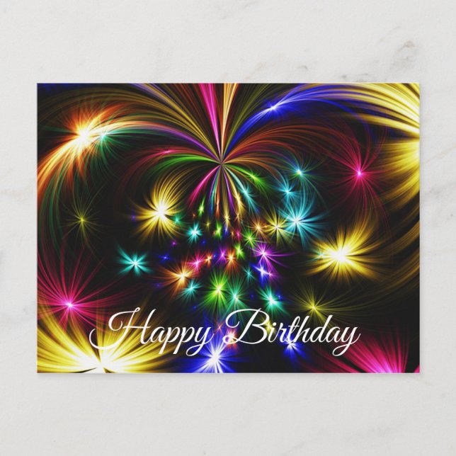 Cute, Colourful Fireworks, Abstract Postcard (Front)