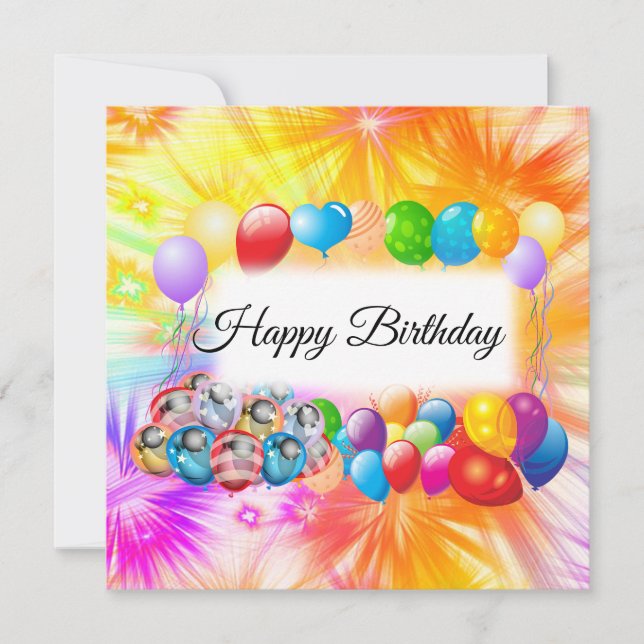Cute, Colourful Fireworks, Balloons, Birthday Card (Front)