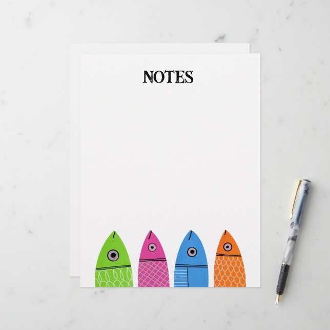 Cute colourful fish Letterhead personal stationery (Front/Back In Situ)