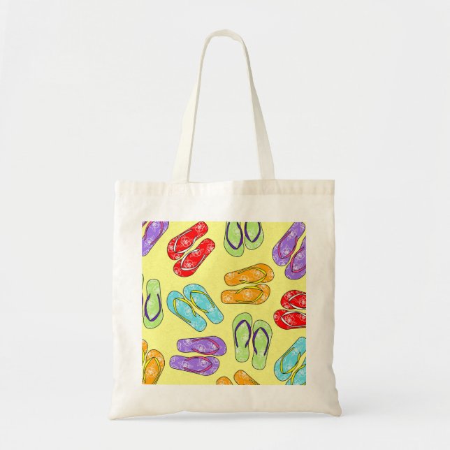 Cute Colourful Flip Flops Print - Yellow Tote Bag (Front)