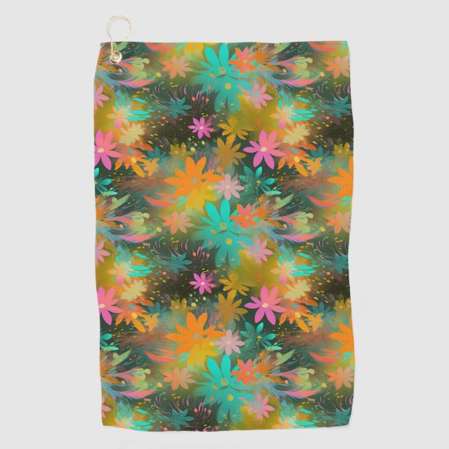 Cute Colourful Floral Abstract Pattern Golf Towel (Front)