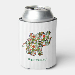 Cute Colourful Floral Baby Elephant 2 Can Cooler