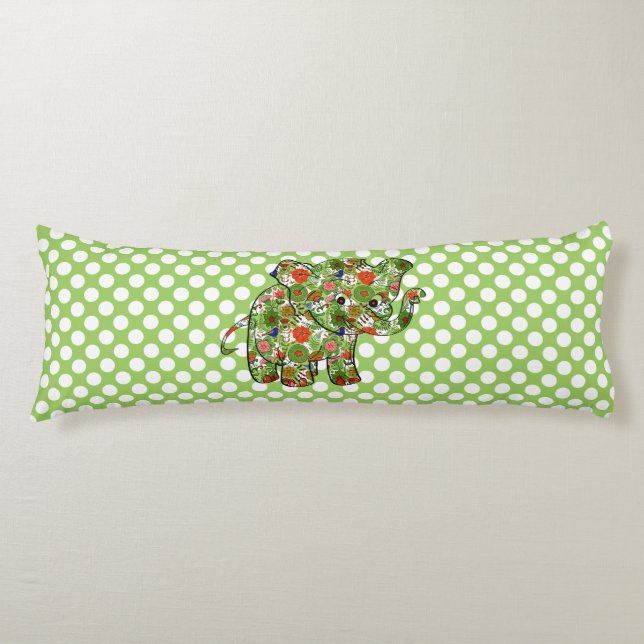 Cute Colourful Floral Baby Elephant Body Cushion (Front)