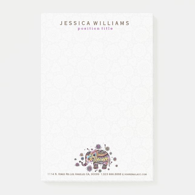 Cute Colourful Floral Baby Elephant Illustration Post-it Notes (Front)