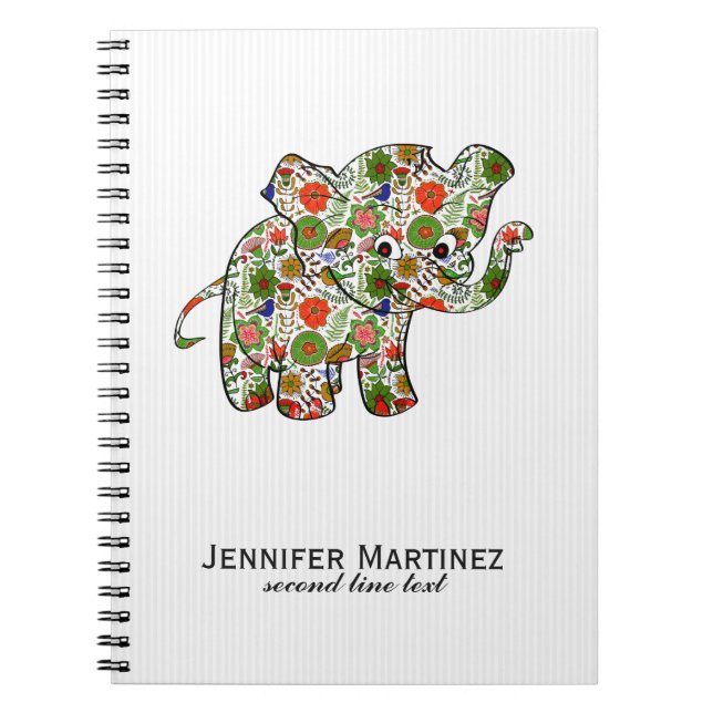 Cute Colourful Floral Baby Elephant Spiral Notebook (Front)