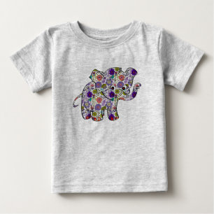 Cute Colourful Floral Baby Elephant T-Shirt