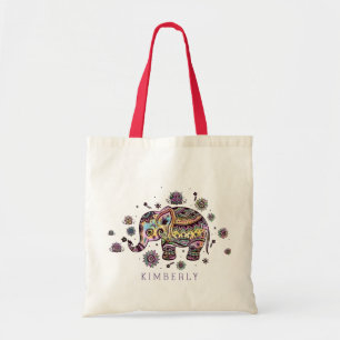 Cute Colourful Floral Baby Elephant Tote Bag