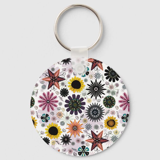 Cute colourful floral design key ring (Front)