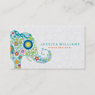 Cute Colourful Floral Elephant Illustration 2 Business Card