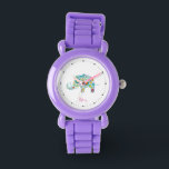 Cute colourful floral elephant monogram watch<br><div class="desc">Perfect gift for a little girl who likes elephants and glitter. Colourful floral baby elephant illustration with a customisable name.</div>