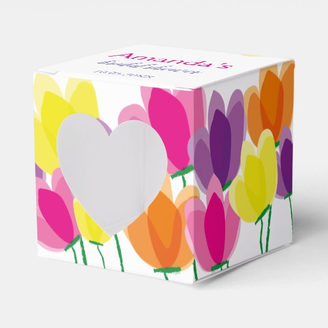 Cute Colourful Floral Favour Box (Front Side)