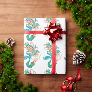Cute colourful floral mermaid pattern wrapping paper