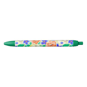 Cute colourful floral pattern black ink pen