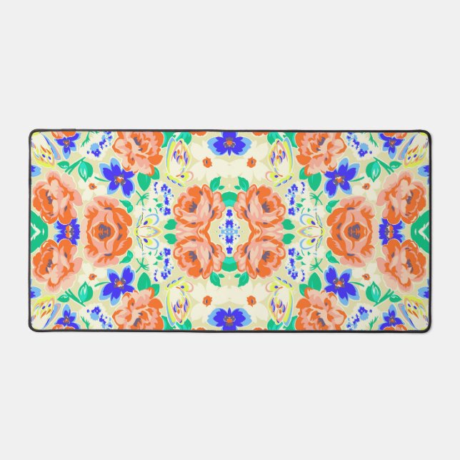 Cute colourful floral pattern desk mat (Front)