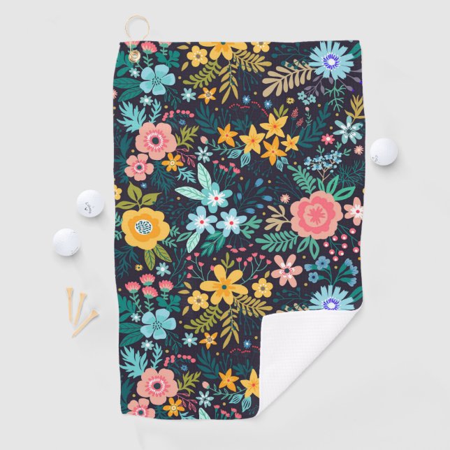 Cute Colourful Floral Pattern Golf Towel (InSitu)