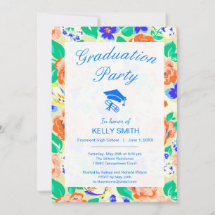 Cute colourful floral pattern graduation party invitation