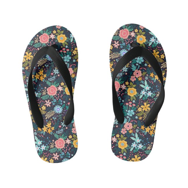 Cute Colourful Floral Pattern Kid's Jandals (Footbed)