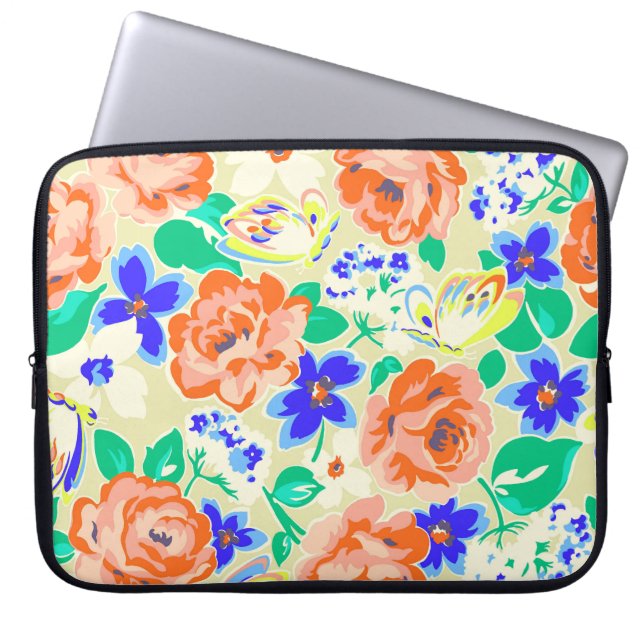Cute colourful floral pattern laptop sleeve (Front)