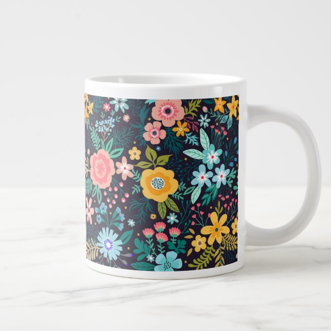 Cute Colourful Floral Pattern Large Coffee Mug (Right)