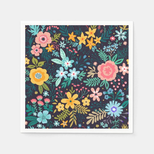 Cute Colourful Floral Pattern Napkin (Front)