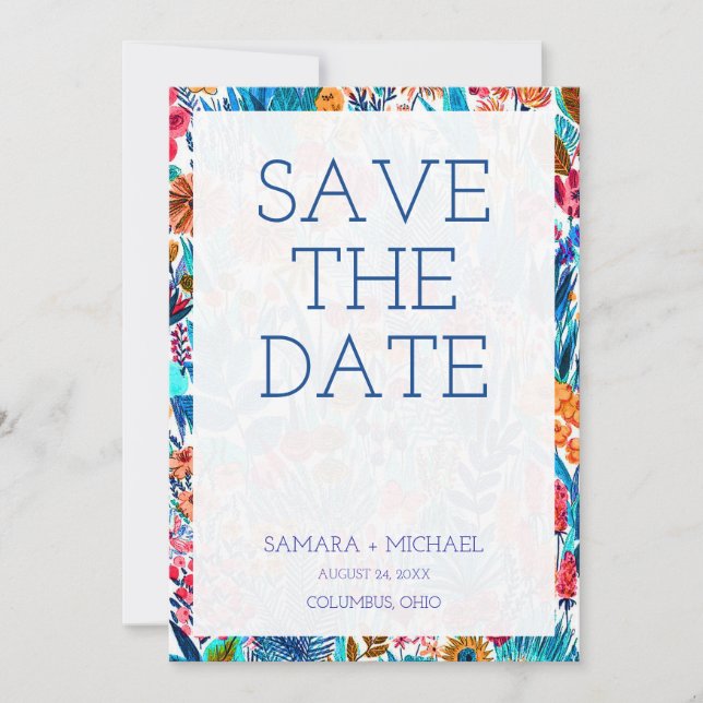 Cute colourful floral pattern save the date (Front)