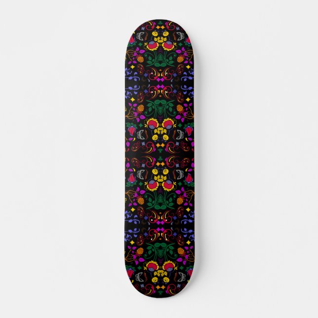 Cute colourful floral pattern  skateboard (Front)