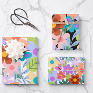 Cute Colourful Floral Pattern Wrapping Paper Sheet