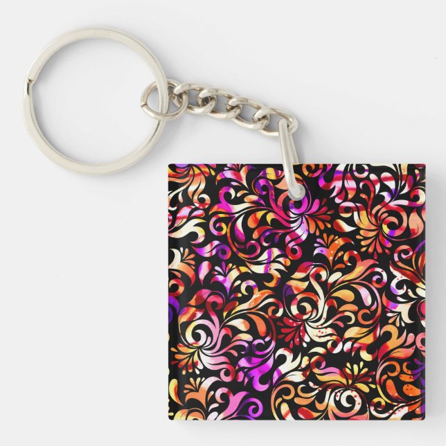 Cute colourful floral patterns key ring (Front)