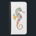 Cute Colourful Floral Sea Horse Illustration Samsung Galaxy S5 Wallet Case<br><div class="desc">Cute colourful floral sea horse illustration over white circles pattern background. If you need any help customising any of my designs,  contact ArtOnWear designer. Free text formatting with live help available by request.</div>