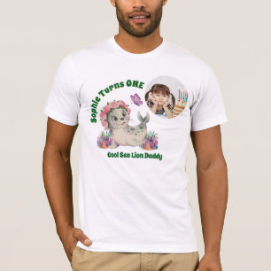 Cute Colourful Floral Sea Lion Photo Birthday Dad T-Shirt