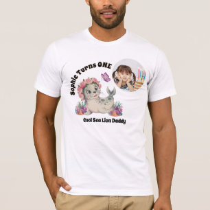 Cute Colourful Floral Sea Lion Photo Birthday Dad T-Shirt