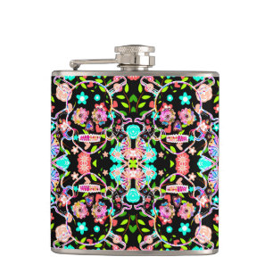 Cute colourful floral skull hip flask