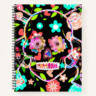 Cute colourful floral skull notebook
