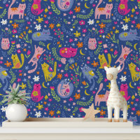 Cute Colourful Flower Cats Modern Pattern