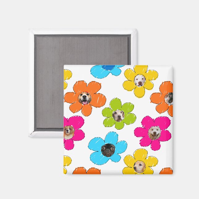 Cute colourful flower Dog Mum Fun Photo Collage  Magnet (Front/Back)