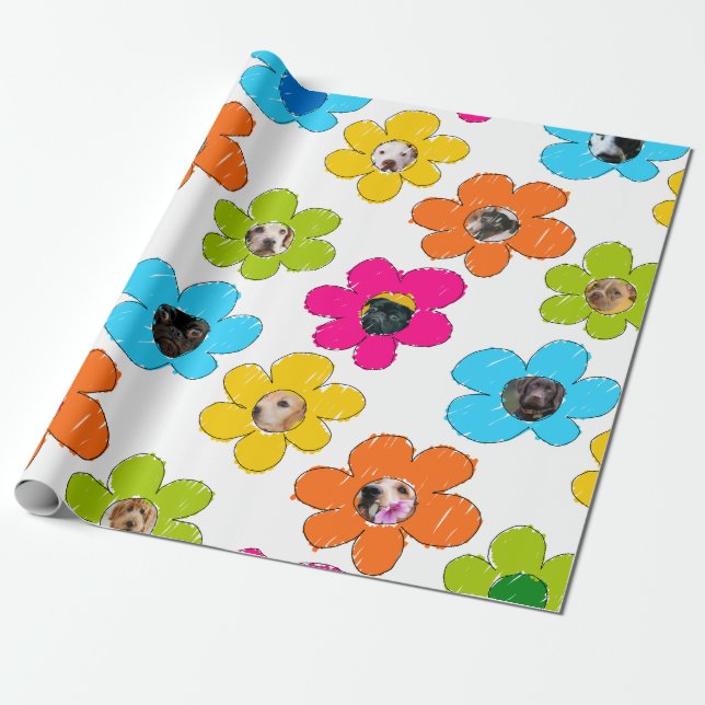 Cute colourful flower Dog Mum Fun Photo Collage  Wrapping Paper (Unrolled)