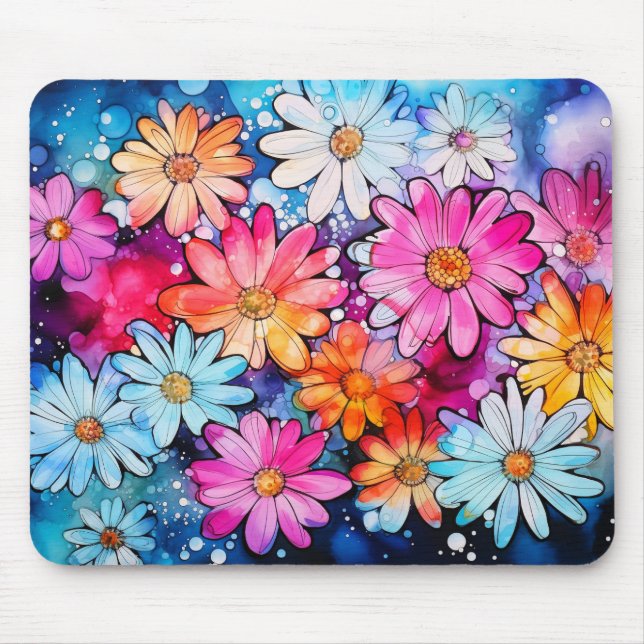Cute Colourful Flower Doodle Mouse Pad (Front)