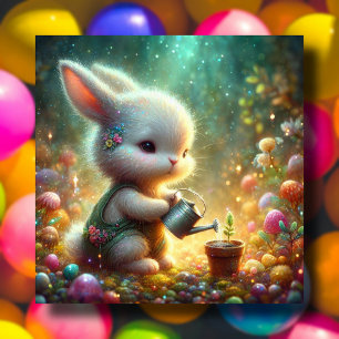 Cute Colourful Flower Garden Baby Bunny Easter Holiday Card