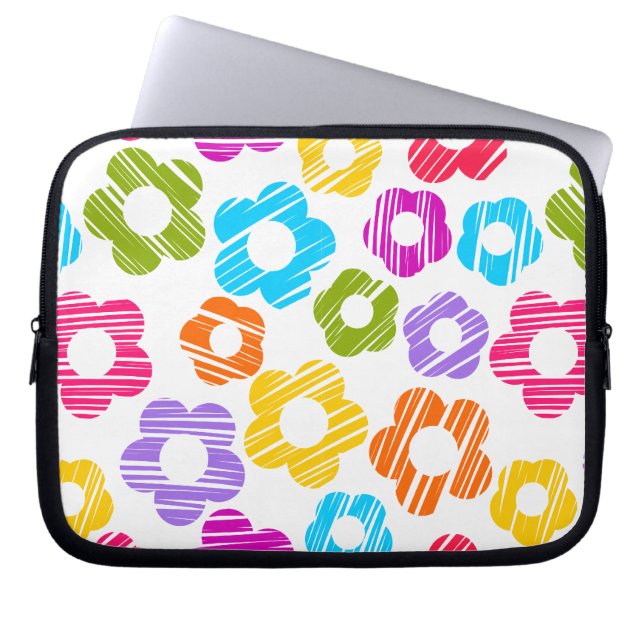 Cute colourful flower girly cheerful floral patter laptop sleeve (Front)