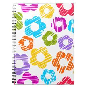 Cute colourful flower girly cheerful floral patter spiral notebook