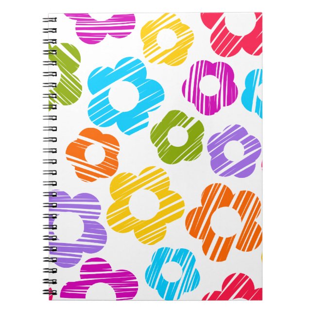 Cute colourful flower girly cheerful floral patter spiral notebook (Front)