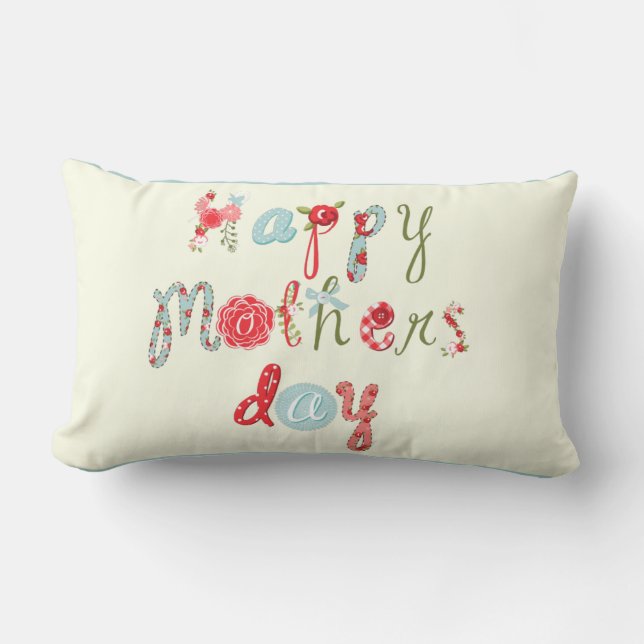 Cute Colourful Flower Letters-Happy Mothers Day 3 Lumbar Cushion (Front)