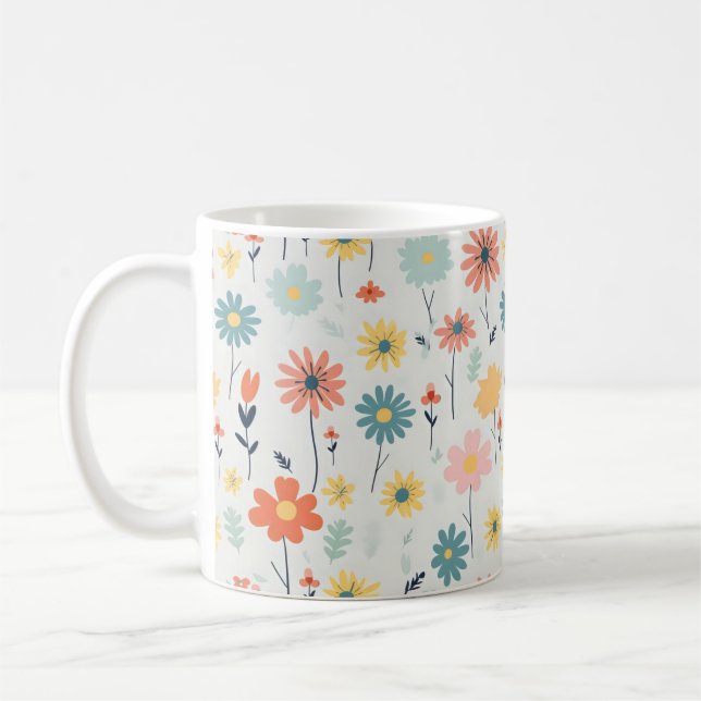Cute Colourful Flower Pattern Coffee Mug (Left)