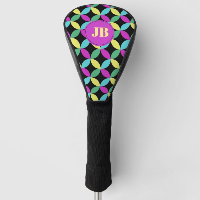 Cute Colourful Flower Pattern Costum Initial  Golf Head Cover (Front)