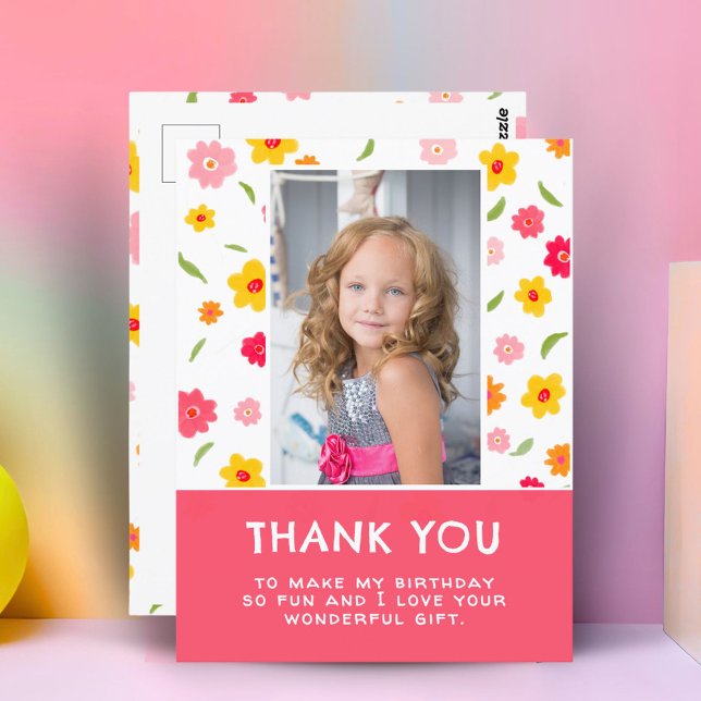 Cute Colourful Flowers Birthday Kids Girl Photo Postcard (Creator Uploaded)