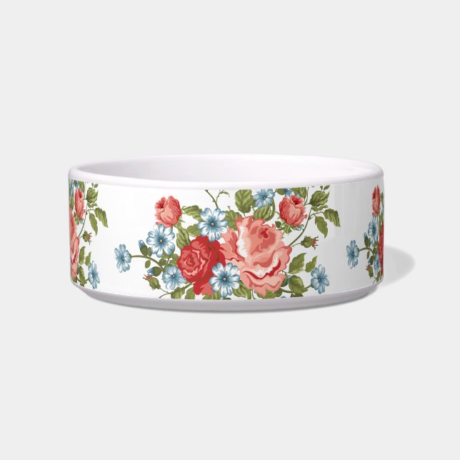 Cute Colourful Flowers Ceramic Pet Bowl (Front)