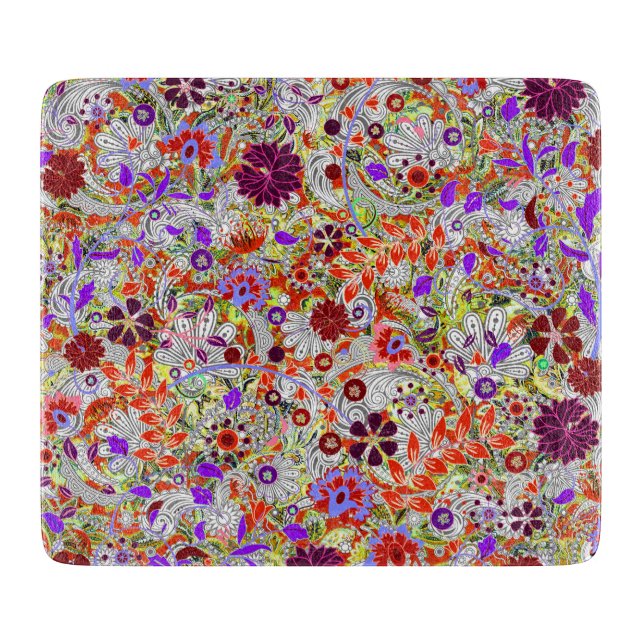 Cute colourful flowers collage design cutting board (Front)